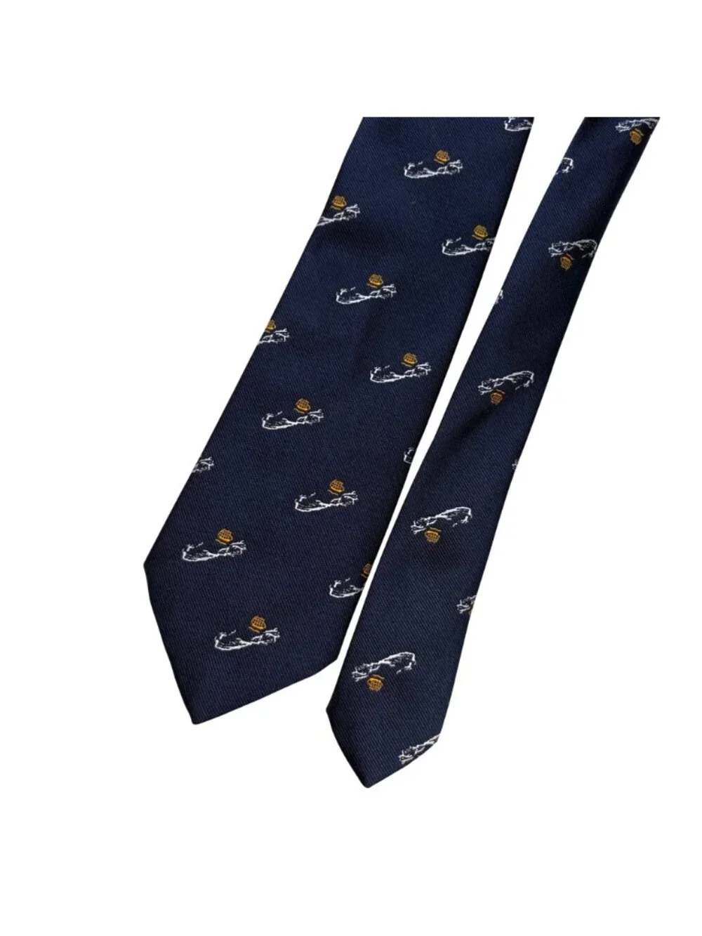VTG Trimminghams Bermuda Mens Nautical Tie Navy Blue Embroidered Gold Ship Short